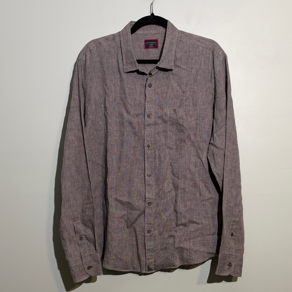 UNTUCKit Slim Fit Men's XL 100% Linen Button Down Shirt Gray Business Casual